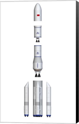 Framed Future Chinese Rocket, Long March 9, Side View - Exploded View Print