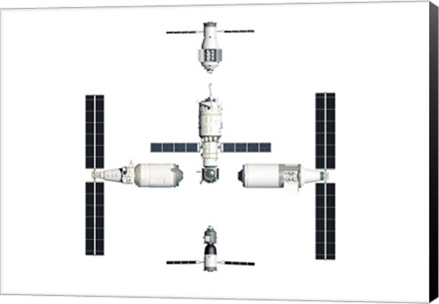 Framed Chinese Space Station Tiangong 2022, Exploded View Print