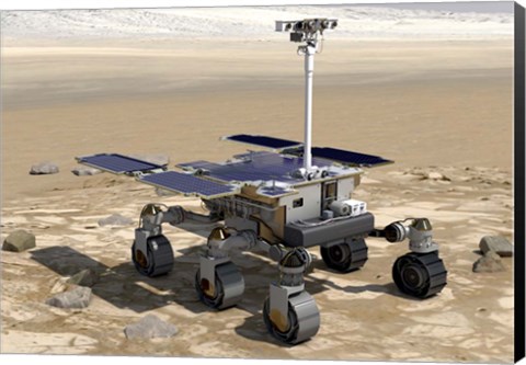 Framed Artist&#39;s Concept of the Rosalind Franklin Exomars Rover On a Mars Landscape Print