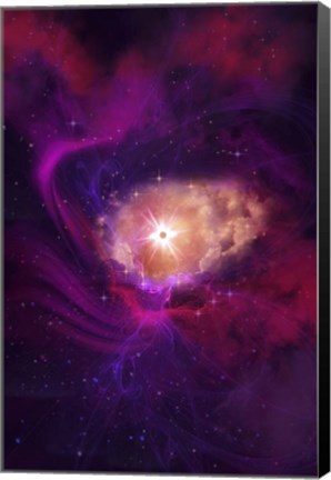 Framed Purple and Red Molecular Clouds Surround a Large Star Nebula Print