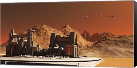 Framed Spacecraft Fly Near An Installation Habitat On the Planet Mars in the Future Print