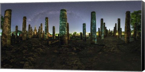 Framed Panorama View of Wat Mahathat With Milky Way Visible in Sky, Thailand Print