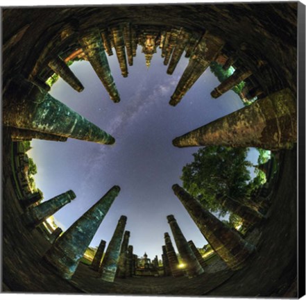 Framed 360 Degree Panorama View of Wat Mahathat With Milky Way Print