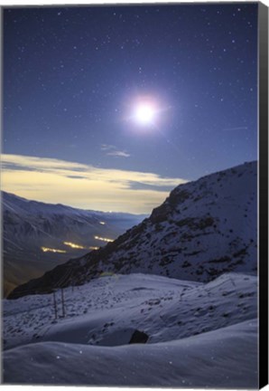 Framed Moon Above the Snow-Covered Alborz Mountain Range in Iran Print