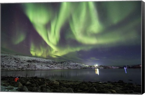 Framed Aurora Borealis Dances Above the Arctic Ocean From Teriberka, Murmansk, Russia Print