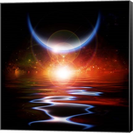 Framed Sun Eclipse Waters Reflection and Planets Print