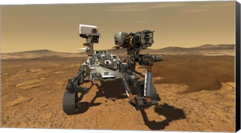 Framed Artist&#39;s Concept of the Perseverance Rover Operating On the Surface of Mars Print