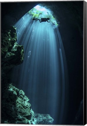 Framed Sunbeams Come Down Through the Entrance Of a Cenote Print