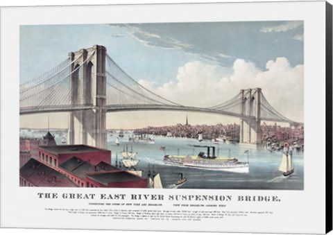 Framed Currier &amp; Ives illustration of the Brooklyn Bridge after completion in 1883 Print