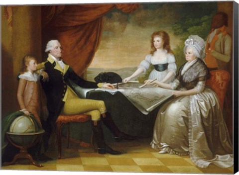 Framed President George Washington with his wife Martha and Grandchildren Print