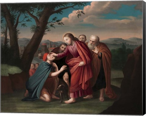 Framed Jesus Christ healing a Blind Man Print