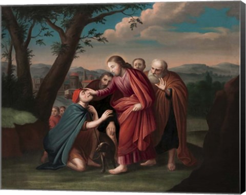 Framed Jesus Christ healing a Blind Man Print