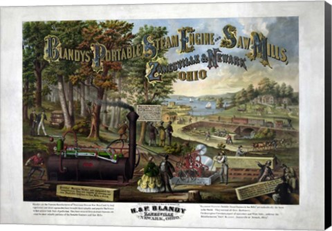 Framed Blandy&#39;s Portable Steam Engine and Saw Mills, circa 1867 Print