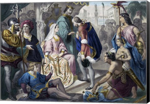 Framed Christopher Columbus Greeted by King Ferdinand and Queen Isabella on his return to Spain Print