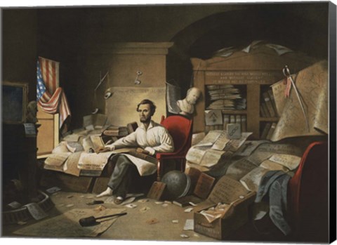 Framed President Lincoln, writing the Proclamation of Freedom, January 1, 1863 Print