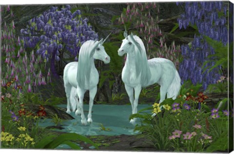 Framed Mare and Stallion White Unicorns Print