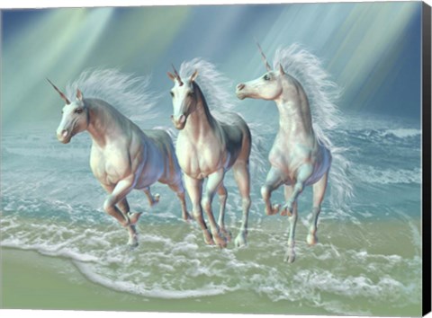 Framed Herd of Unicorns Gallop Through the Waves Print