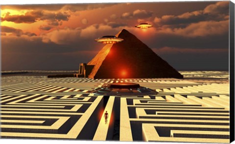 Framed Aliens Visiting An Ancient Egyptian Pyramid Maze Print