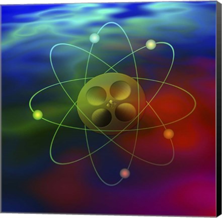 Framed Atom and Film On Colorful Background Print