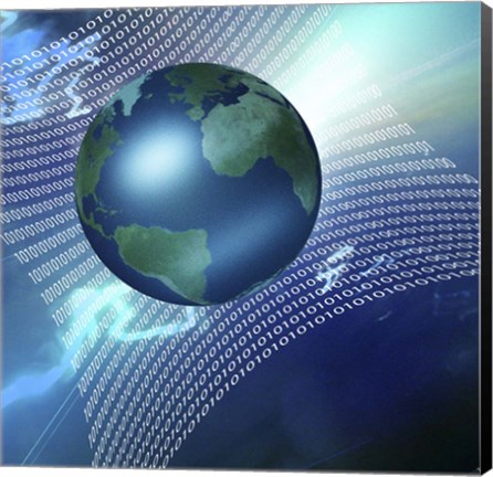 Framed Internet Represented By Web of Binary Print