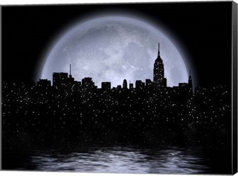 Framed NYC Cityscape Reflects in the Moon Print