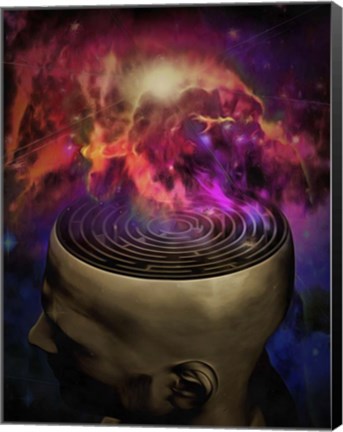 Framed Man Mind Maze and Galactic Nebula Print