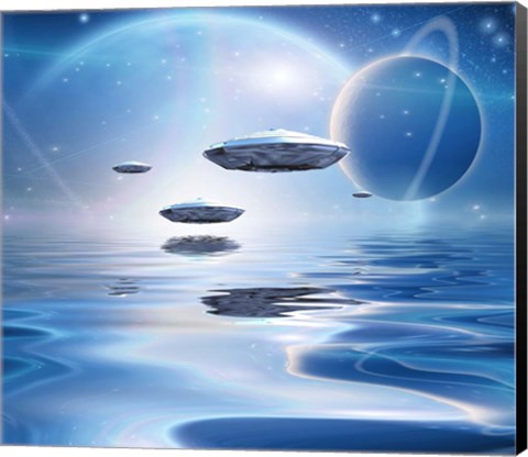 Framed Extrasolar Planets and Spacecraft Over Quiet Waters Print