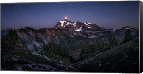 Framed Blood Moon over Mt Shuksan Print