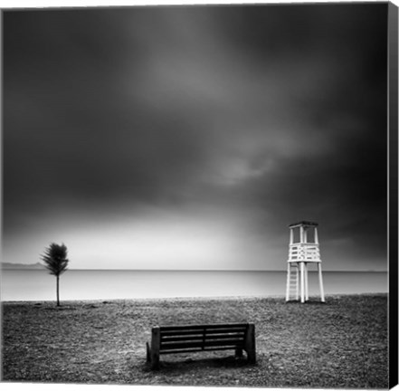 Framed Bench on the Beach Print