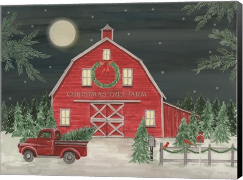 Framed Full Moon Christmas Tree Farm Print