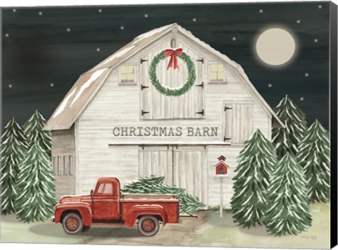Framed Starry Night Christmas Barn Print