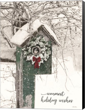 Framed Warmest Holiday Wishes Birdhouse Print