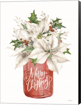 Framed Merry Christmas Poinsettias Print