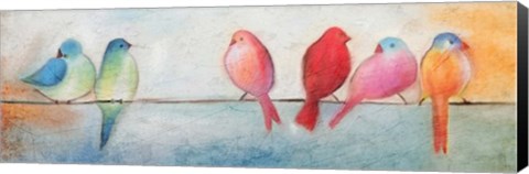 Framed Colorful Birds On A Wire Print