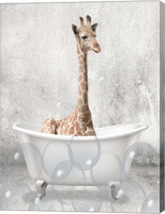 Framed Baby Giraffe Bath Print