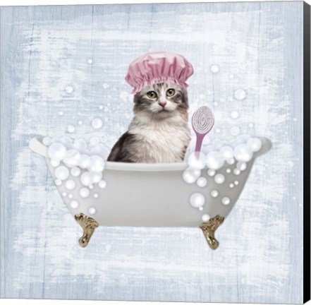 Framed Fun Kitty Bath 1 Print