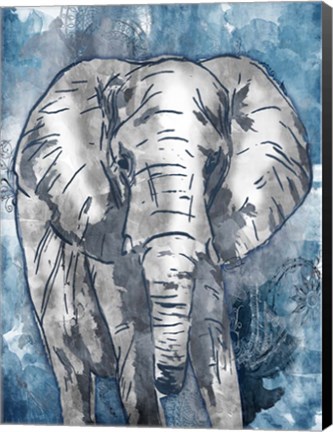 Framed Grey Blue Elephant Print