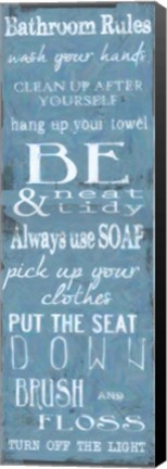 Framed Bathroom Rules Blue White Print