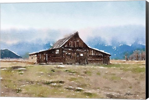 Framed Barn In The Mountains Print