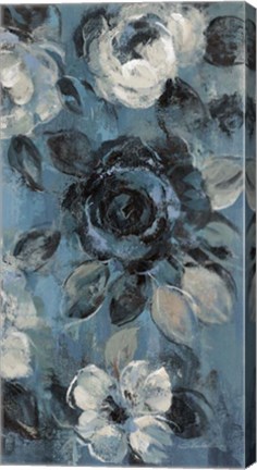 Framed Loose Flowers on Dusty Blue IV Print