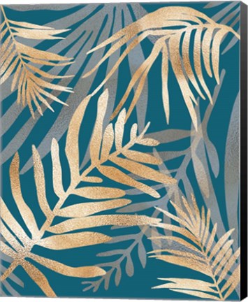 Framed Glam Leaves Teal Print