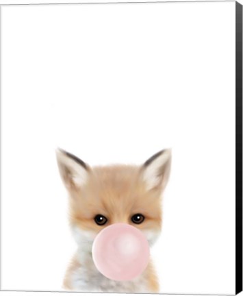 Framed Woodland Fox Bubble Gum Print