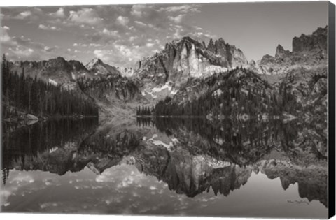 Framed Baron Lake Monte Verita Peak Sawtooh Mountains II BW Print