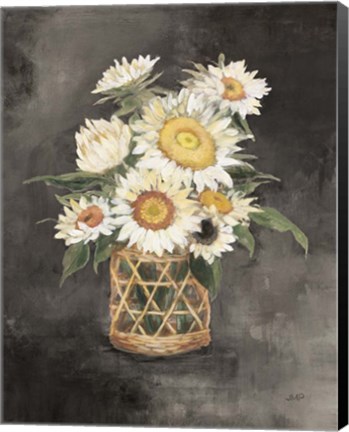 Framed Sunflowers in Rattan Black Crop Print