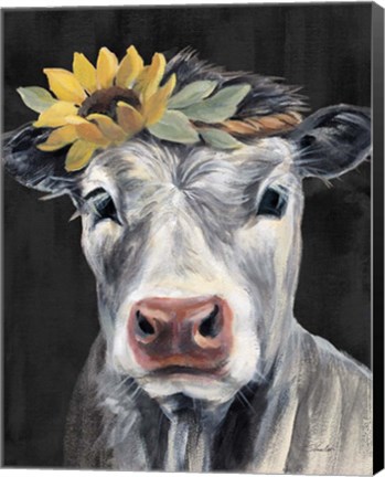 Framed Pretty Cow on Black Print