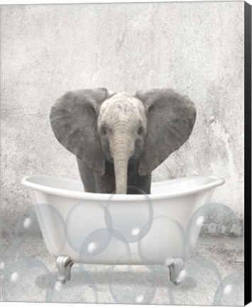 Framed Baby Elephant Bath Print