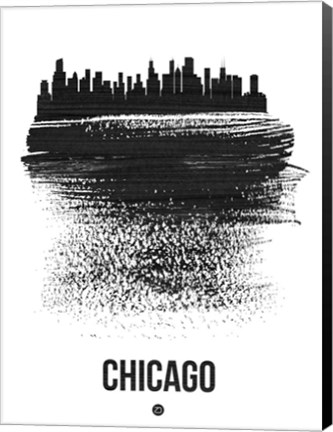 Framed Chicago Skyline Brush Stroke Black Print