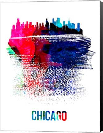 Framed Chicago Skyline Brush Stroke Watercolor Print