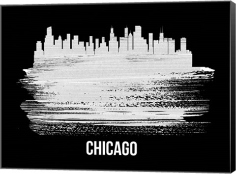 Framed Chicago Skyline Brush Stroke White Print