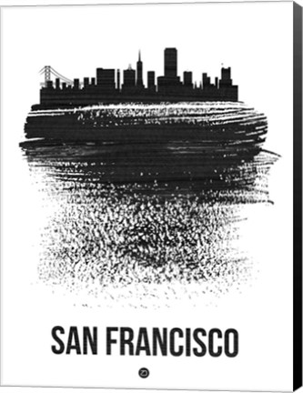 Framed San Francisco Skyline Brush Stroke Black Print